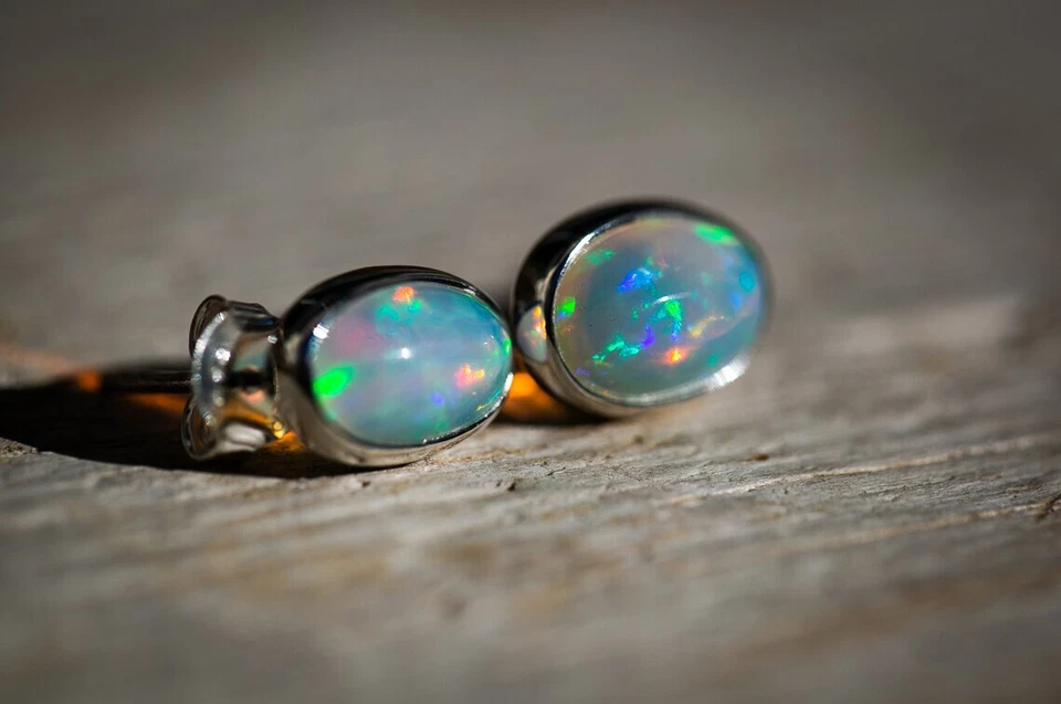 Real Fire Opal Oval Gemstone 925 Sterling Silver Women Simple Stud Earrings - Image 4 of 4
