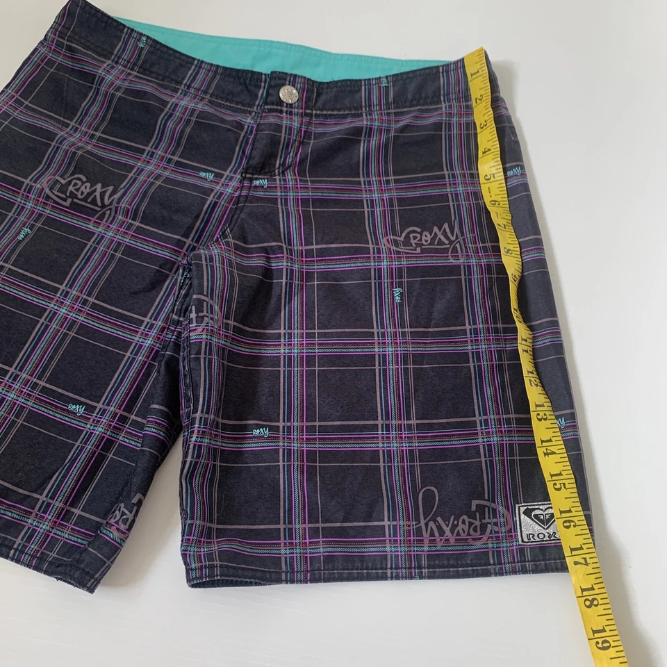 Board Shorts Vintage Roxy Mujer Cintura 85cm Negro Púrpura Cuadros Foto 4 de 4
