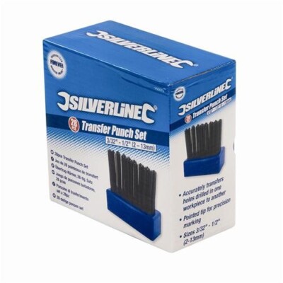 Silverline 250575 28pc Hole Transfer Punch Set 3/32  17/32  Thread Centre Punch