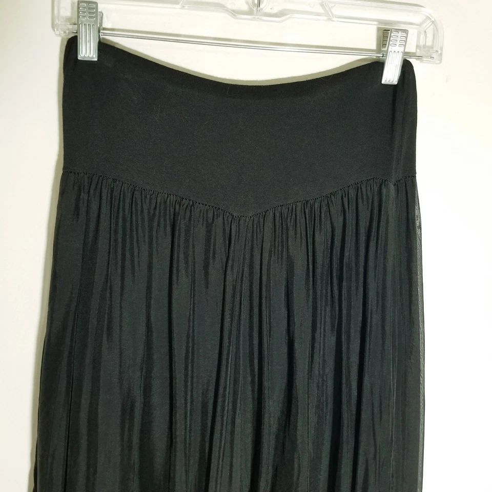 Pantalones Genie Palazzo Talla Pequeña Negro Seda Pull On Capas Pierna Ancha Bruja Foto 4 de 4