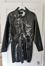 Zara Women The Raeh Mini Dress Size S Black Faux Leather Short Dress Snap Front