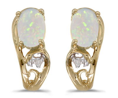 Ohrringe 10 Karat Gelbgold ovaler Opal und Diamant
