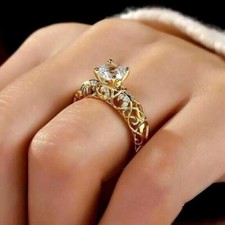 2Ct Round Cut Lab Created Diamond Women's Engagement Ring 14K Yellow Gold Finish