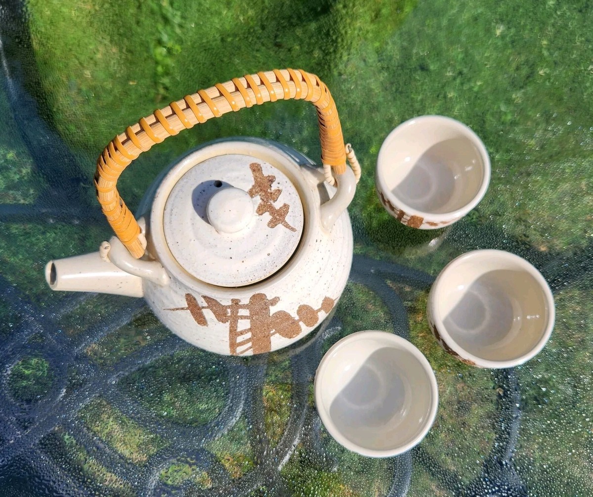 NEW Vintage OMC Otagirl Japan Pottery 5 Piece Tea Set Rattan