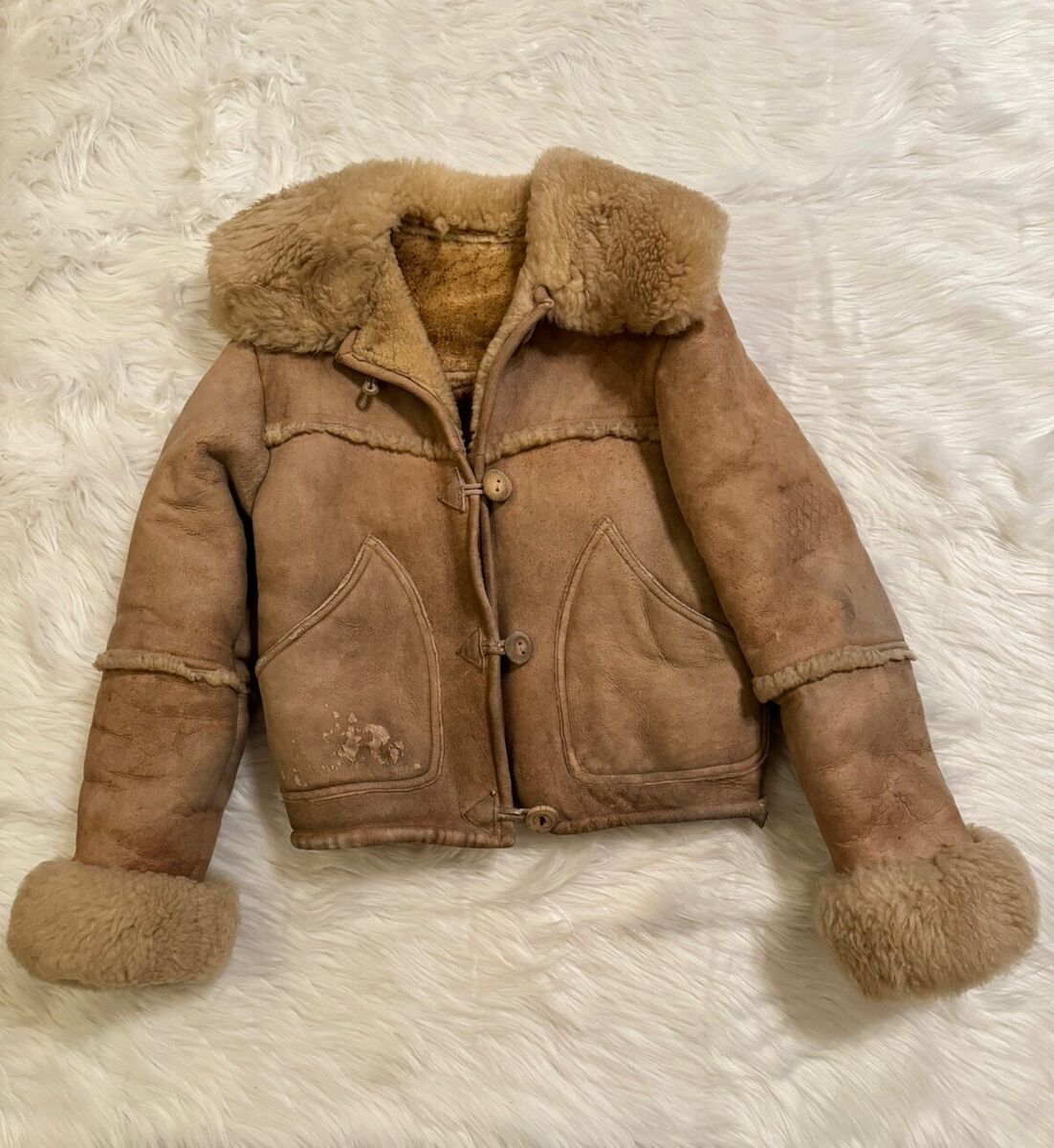 Overland Sheepskin Shearling Coat Jacket Sherpa Fur Beige Overland Sheepskin Shearling Coat Jacket Sherpa Fur Beige