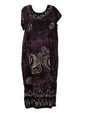 Nigerian Women's Purple Batik Mid-Calf Length Cotton Gown/Dashiki/Caftan New M-L