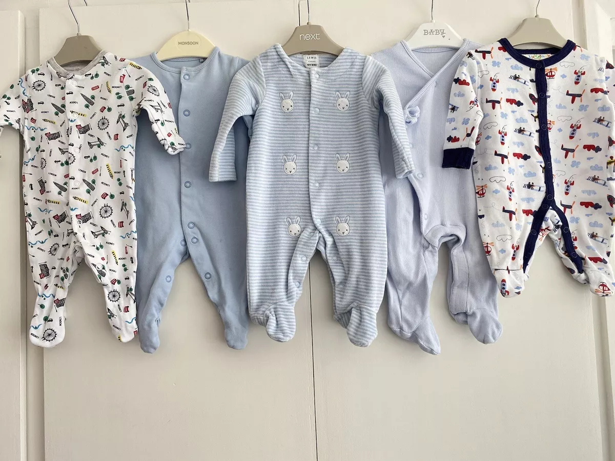 Baby Boys Newborn Babygrow Sleepsuit Bundle Blue Animals Transport Matalan