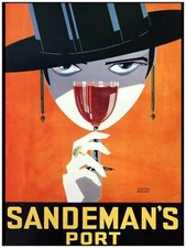 7692.Sandeman's port.woman with hat holding wine glass.POSTER.art wall decor