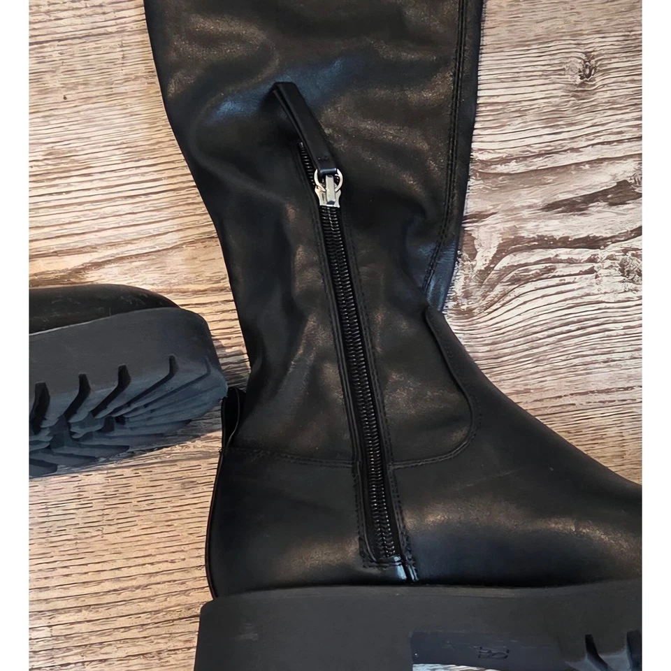 Zara Over The Knee Boots Lug Sole Chunky Heel Black Boots Size 37 - Image 3 of 4
