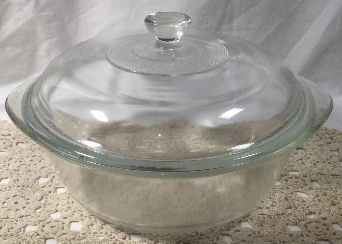 Vintage Glasbake J2600 1.5 Quart Round Clear Glass Casserole Baking Dish Lid