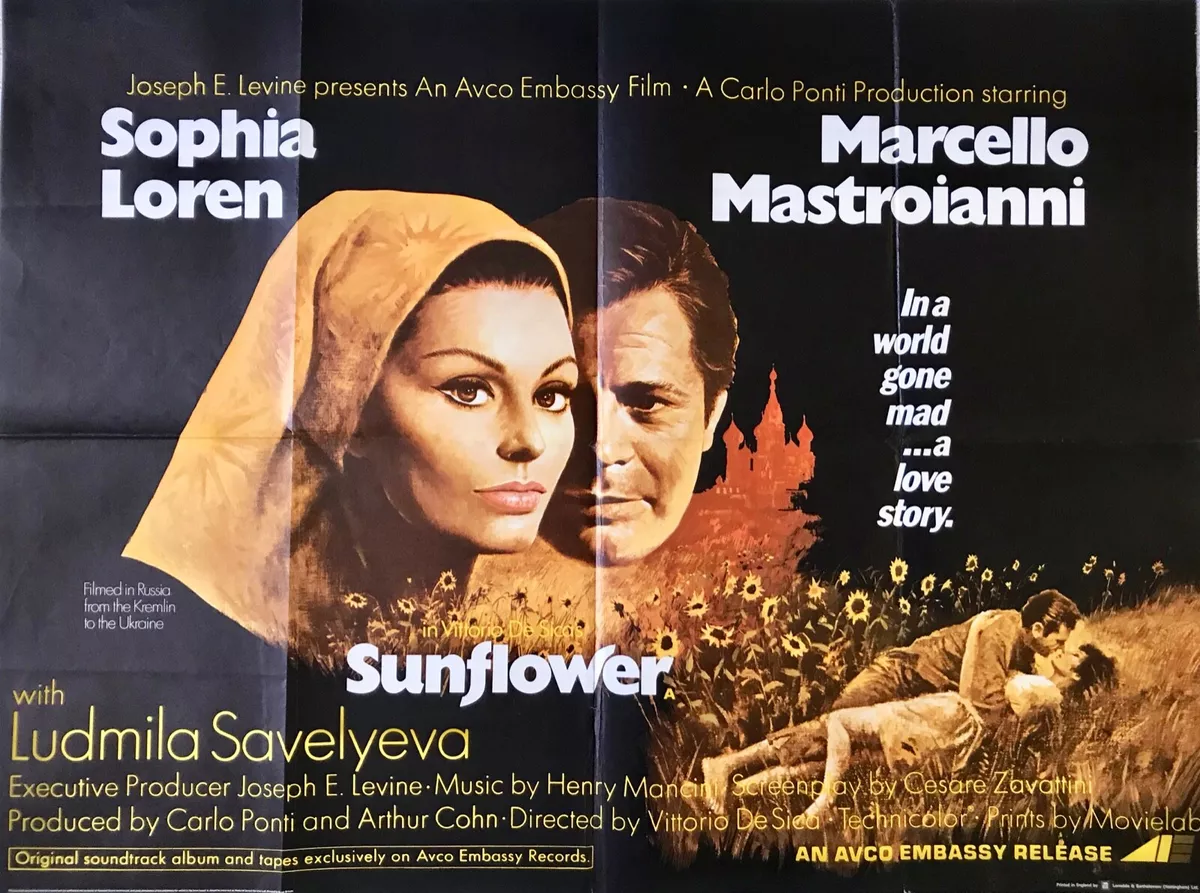 Sunflower Original Movie Quad Film Poster 1970 Sophia Loren Marcello  Mastroianni | eBay