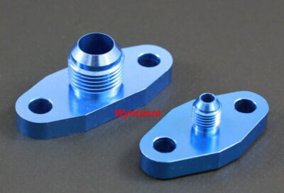T3 Turbo 4AN Male Oil Feed +10 AN Oil Drain Aluminum Adp Anodized Blue w/ Bolts