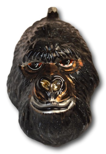 Slavic Treasures Poland Ape Gorilla Head Blown Glass Christmas Ornament