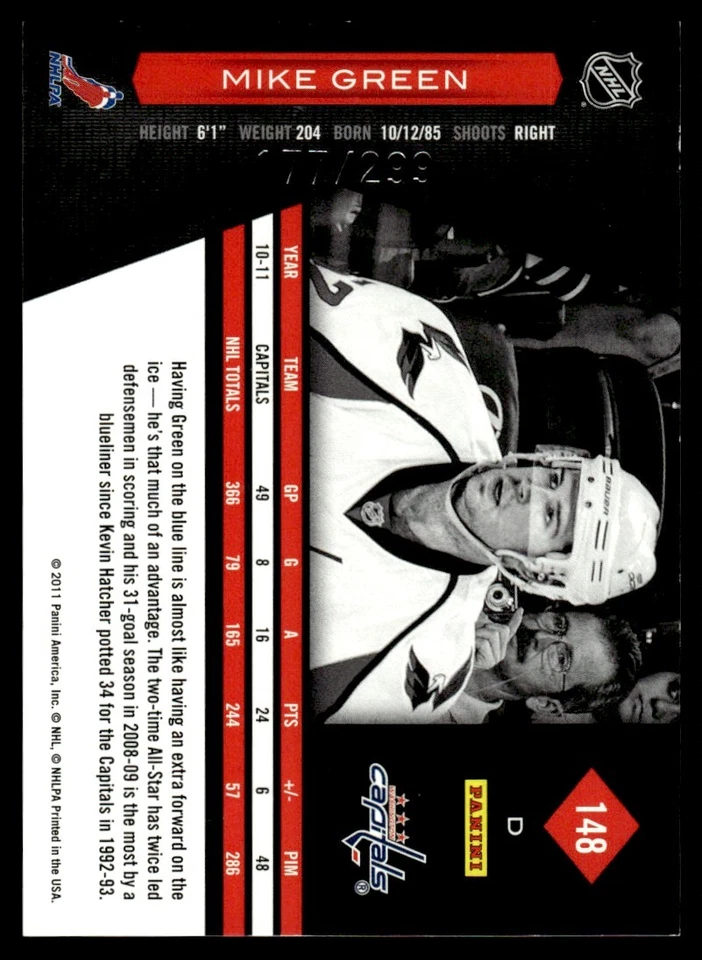 2011-12 Panini Limited Mike Green /299 Washington Capitals #148 R70 - Image 2 of 2
