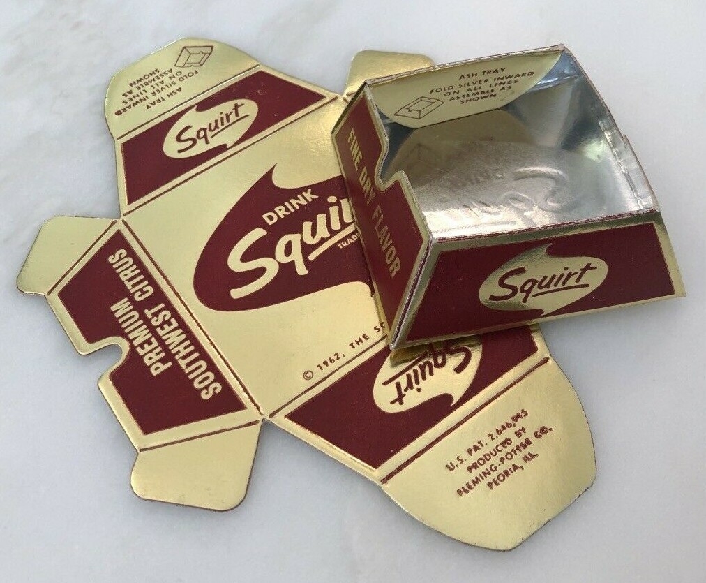 2 1962 Drink SQUIRT Soda Advertising Cardboard ASHTRAY Original