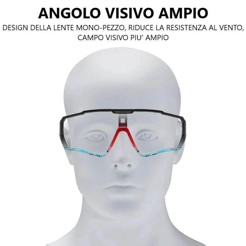 Occhiali da Sole FOTOCROMATICI Bicicletta Bici Corsa MTB Sportivi Uomo/Donna UV - Immagine 3 di 4