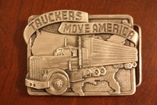 VINTAGE BRASS BELT BUCKLE TRUCKERS MOVE AMERICA SEMI TRAILER 1983 SISKIYOU Z-27