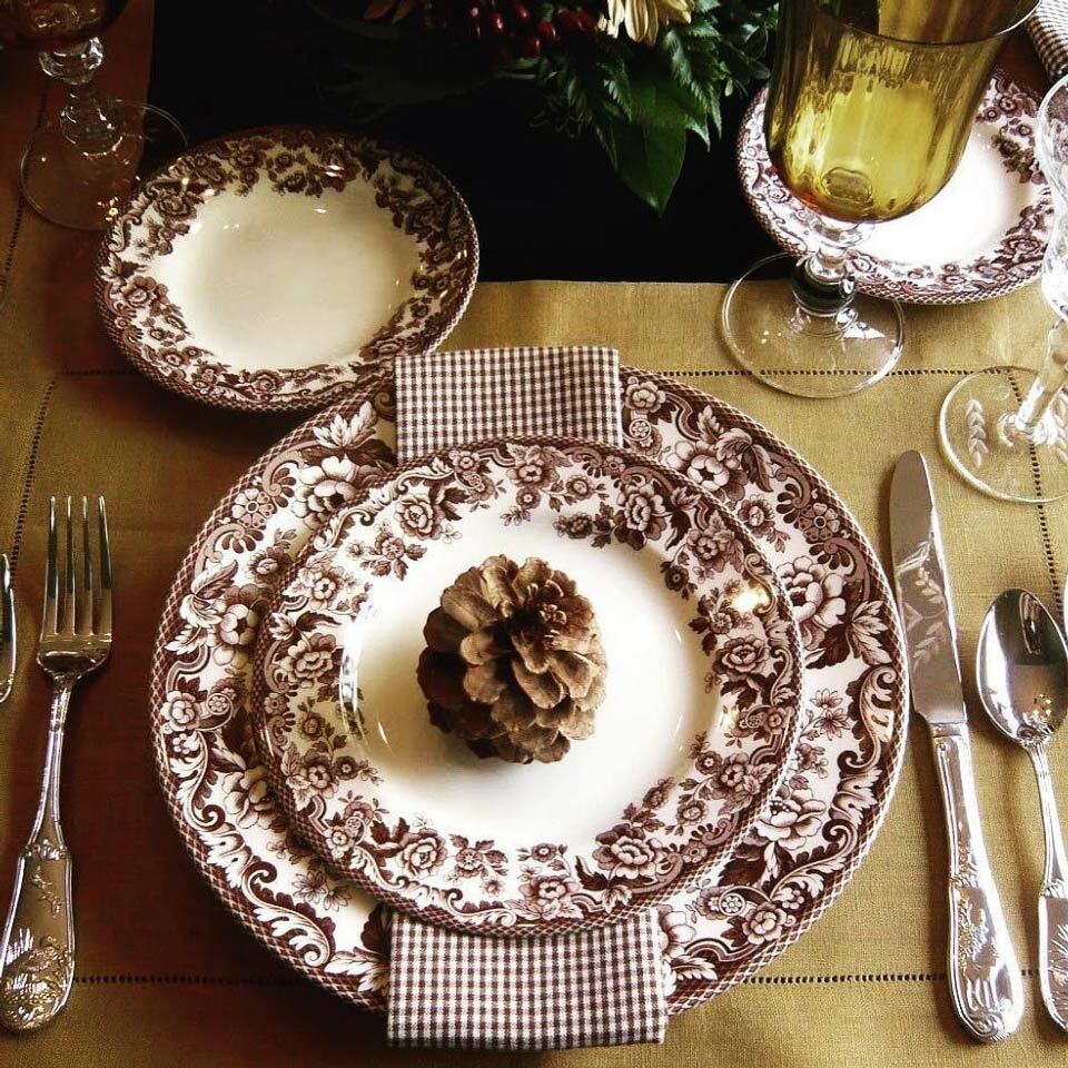 Spode Woodland Salad Plates Spode Delamere Dinner Plate Set, Brown