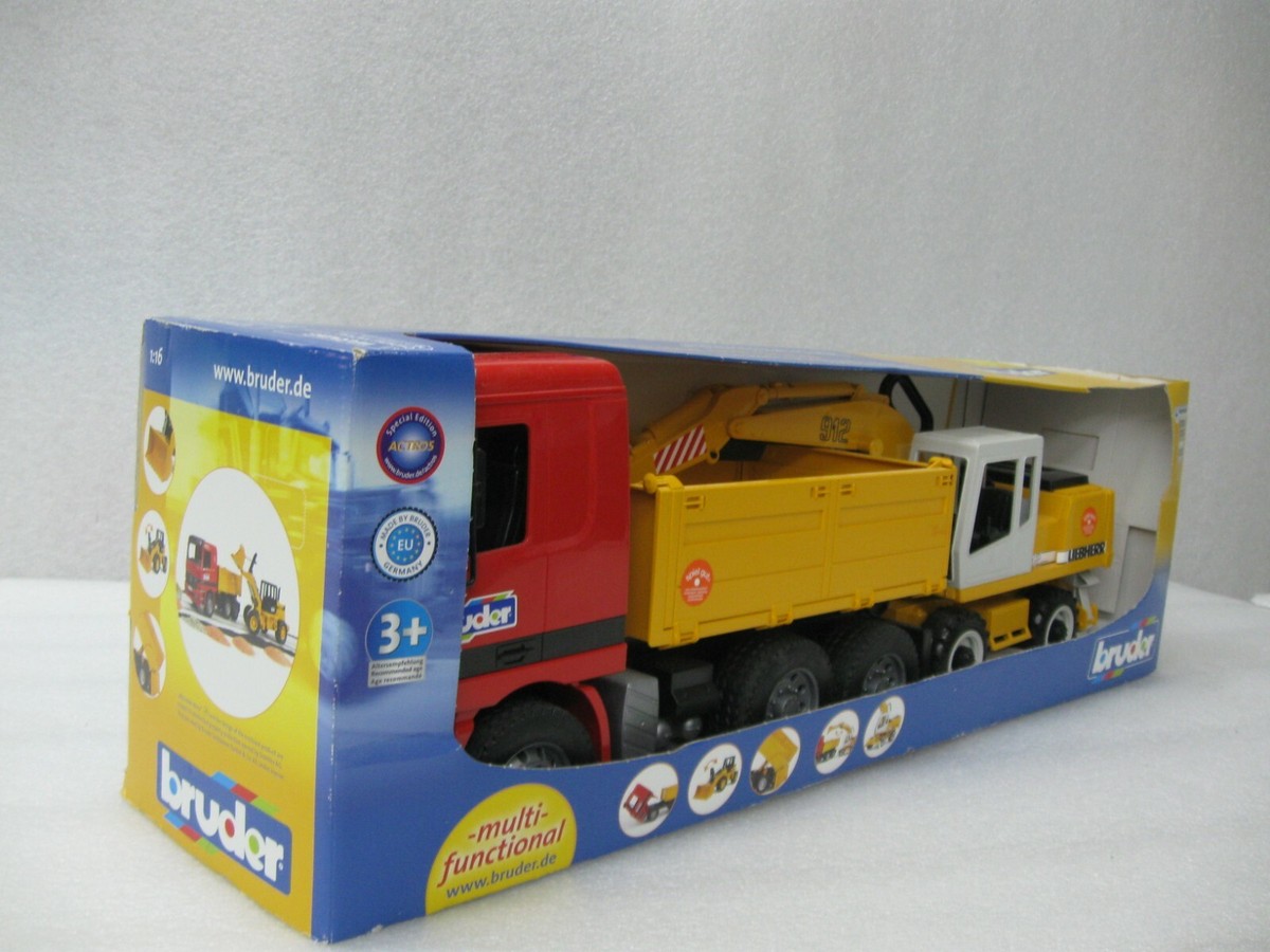 New BRUDER Mercedes Benz Dump Truck W/912 Liebherr Backhoe 