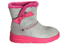 Ugg Girls Pink Bow Ankle Boots Grey Suede Knotty Shearling I Heart Size 4