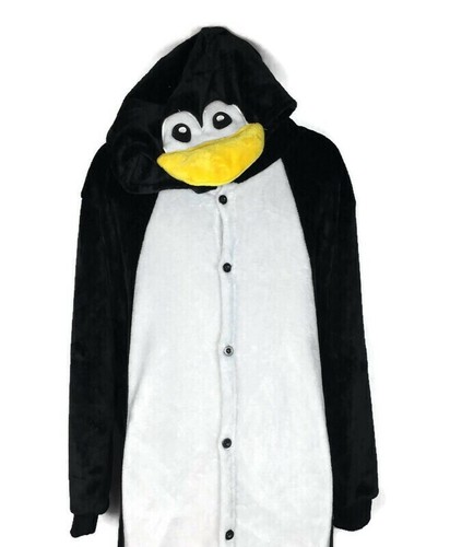 Adult Penguin Plush Costume Suit One Piece Warm Pajama Costume Large - Picture 4 of 9