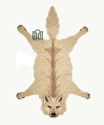 Hand Tufted Wolf Animal Skin Rug Handmade Wall Hanging Animal Shape Rug