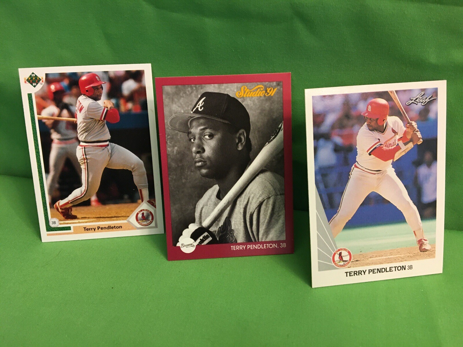 TERRY PENDLETON, three different cards, 1991 Studio, Upper Deck, Leaf