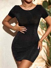 Sexy Solid Black Backless Clubwear Bodycon Dress Size S Curvy Stretchy Clubwear