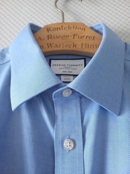 Men Charles Tyrwhitt Shirt Blue Cotton 50
