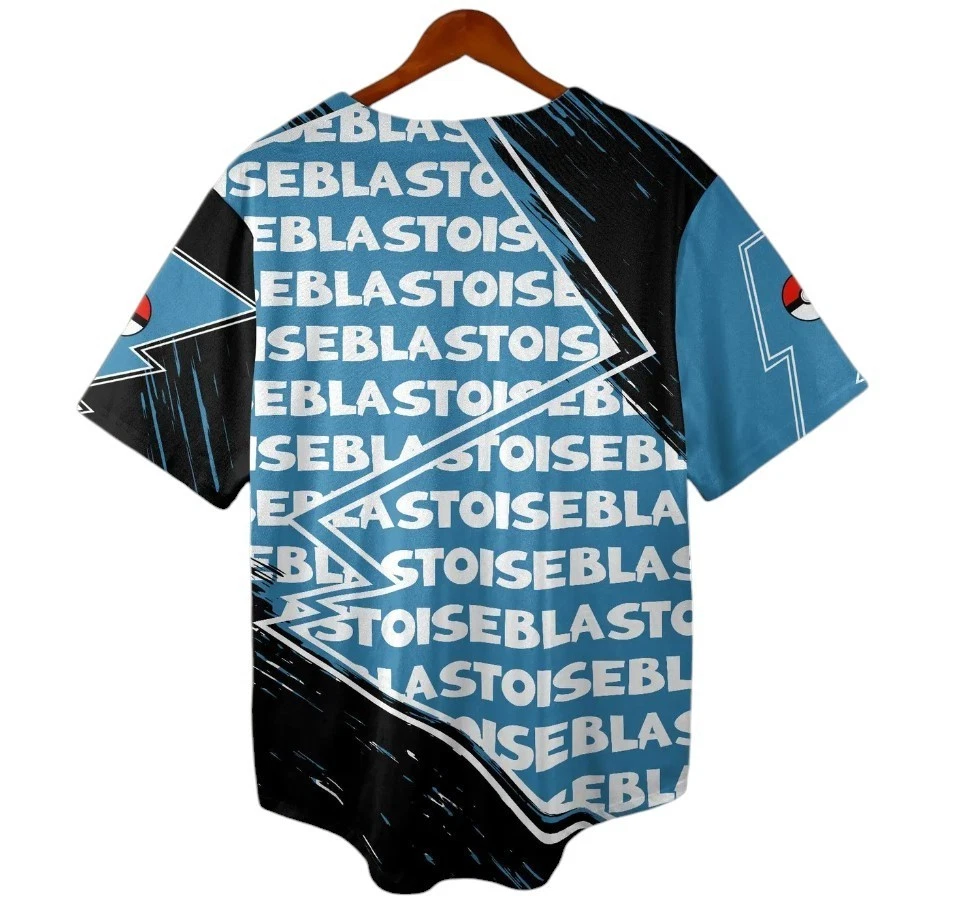 Blastoise Baseball Jersey - Anime Water Shirt - Button-up Jersey Tee