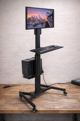 Mobile Computer Cart Workstation w Monitor Mount Keyboard Tray CPU Holder