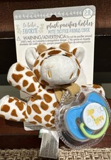 Le Bebe GIRAFFE Plush Pacifier  Holder Green  Blue Pacifier Binky Soother NEW