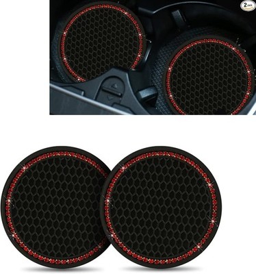 2 PCS Bling Car Cup Coaster, 2.75'' Crystal Rhinestone Non-Slip Insert Black&Red