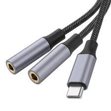 HOSONGIN USB C to Dual 3.5mm Female Headphone Splitter, Type C Black