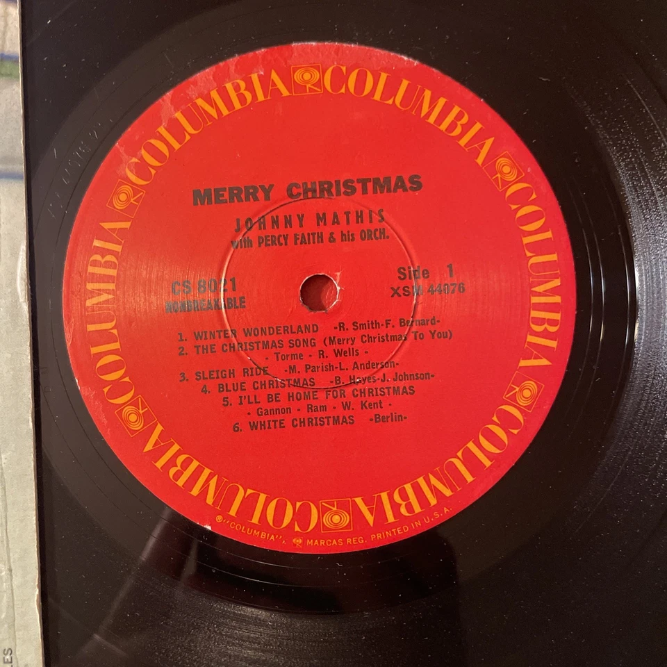 Johnny Mathis Merry Christmas LP Columbia 70’s Press Holiday + Shrink GD - Image 3 of 4