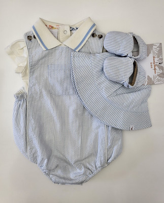 NEW Tommy Bahama Seersucker Romper w/Bodysuit Hat Booties, 3-6 mos Baby Boy