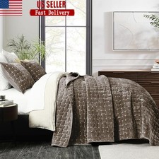 Luxury Velvet Quilt Set Soft Quilted Blanket W/ Pillow Shams All Season New