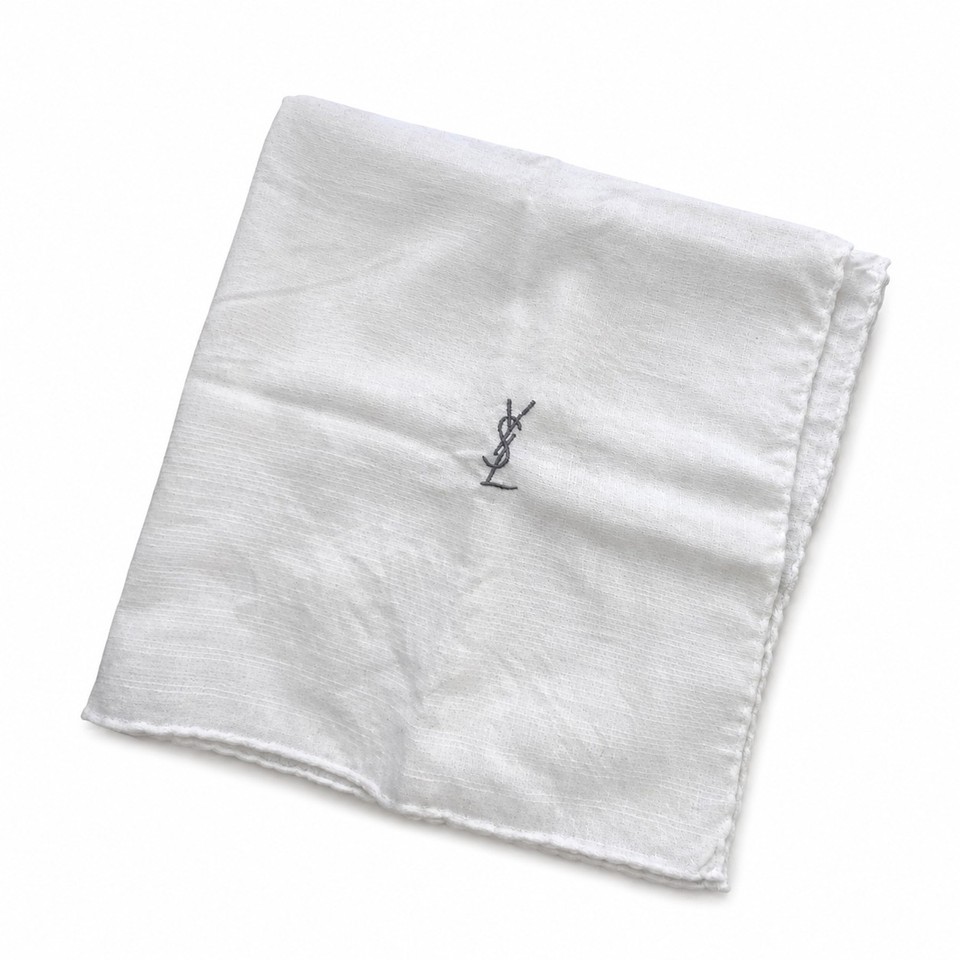 Vintage Yves Saint Laurent YSL Mens White Handkerchief Pocket Square 16in