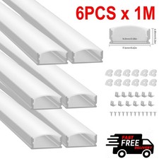 6×1M LED Aluminium Channel Profile 3.3ft Extrusion Diffuser Strip Lights Cover