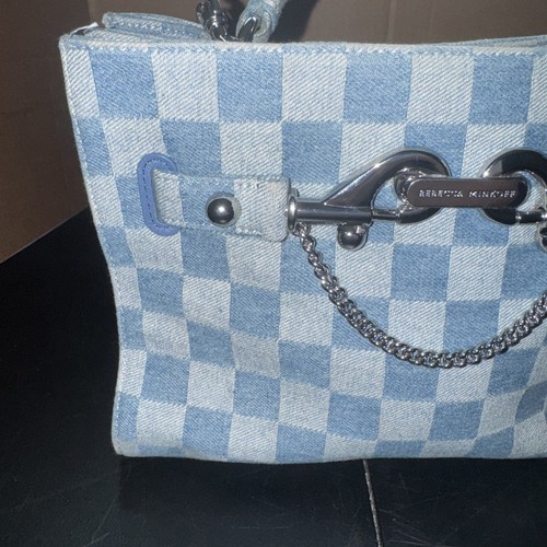 Borsa donna Rebecca Minkoff Lou in denim a scacchi con cinturino staccabile - Foto 2 di 12