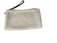Cuoieria Fiorentina Leather Wristlet Clutch Bag Metallic Silver Genuine Leather