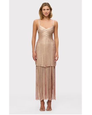 HERVE LEGER FRINGE ROSE GOLD METALLIC VIVIENNE GOWN | eBay HERVE LEGER FRINGE ROSE GOLD METALLIC VIVIENNE GOWN | eBay