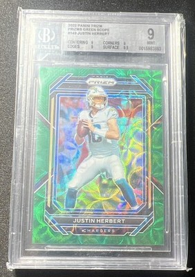 2022 Panini Prizm Justin Herbert #149 Green Scope /75 Chargers BGS 9