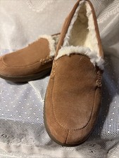 Vionic Lynez Suede Faux Fur Moccasin Slippers Chestnut Brown Women's Size 6.5