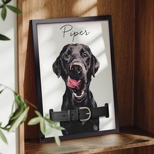 Custom Dog Memorial Frame with Pet Portrait  Collar Holder