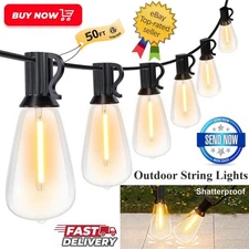 50FT LED Outdoor String Lights, Waterproof Patio Lights with 27 Hanging Lights