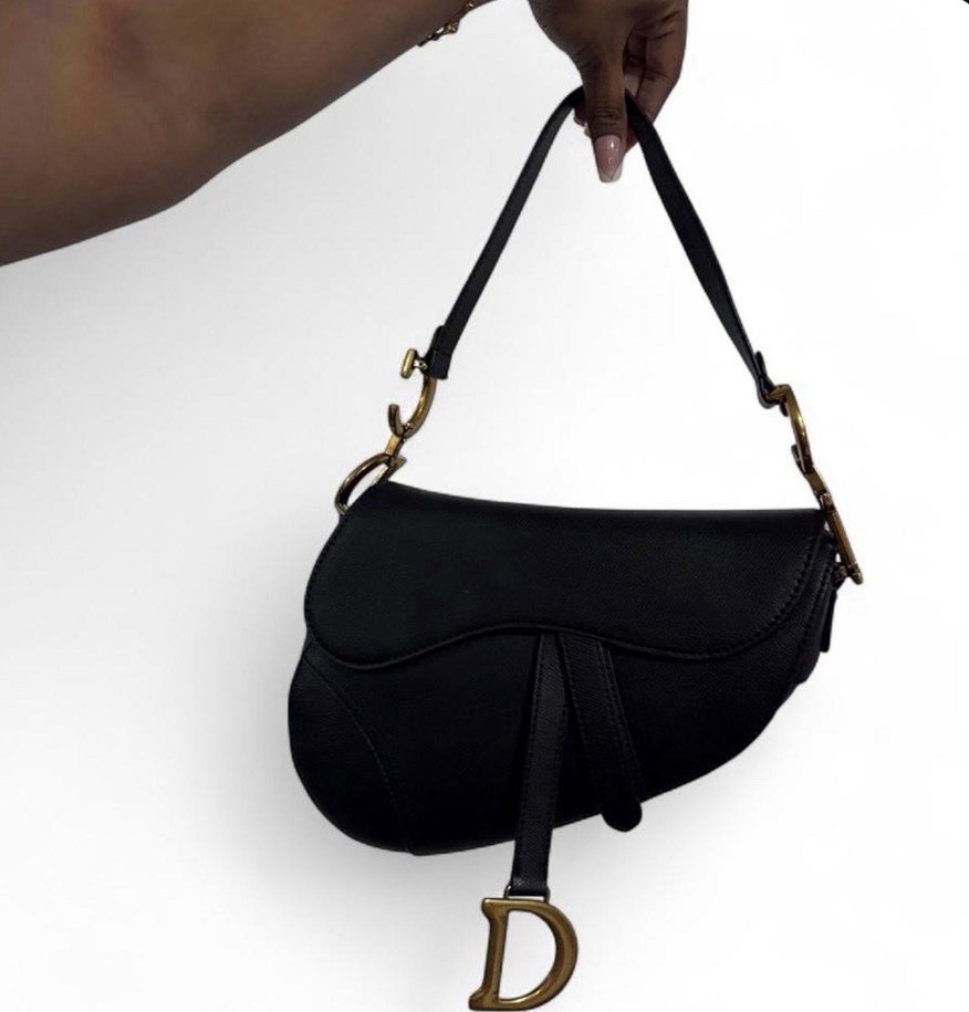 Christian Dior Black Shoulder Bag Gold Hardware Flap Logo Detachable Strap