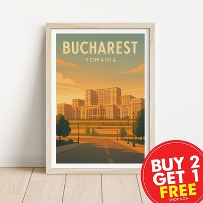 Bukarest Reisedruck, Reiseposter, Retro Wandbild, Vintage Wohndeko, Geschenk,