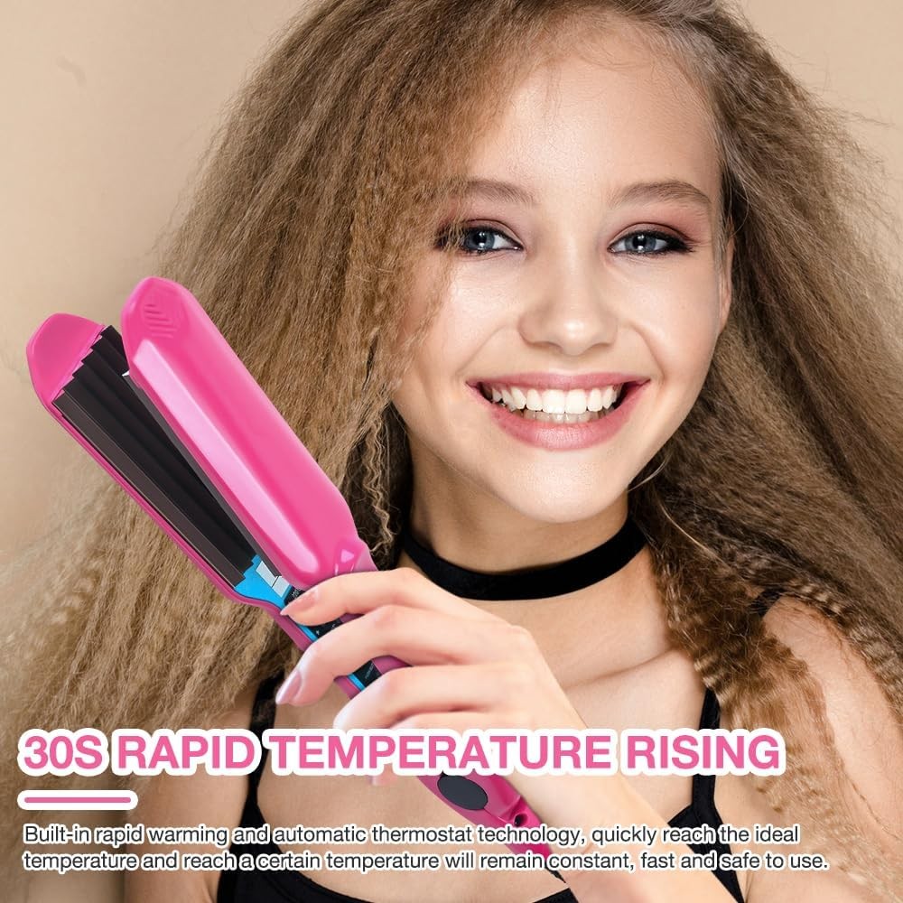 Wet/Dry Titanium Alloy Hair Crimper Crimping Perm Slipnt Waver Curler Salon UK~