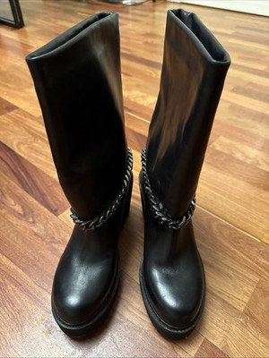 CULT, Stiefeletten, Schwarz, Leder, Graue Metallkette, Schmuck,Gr 41,1x Getragen